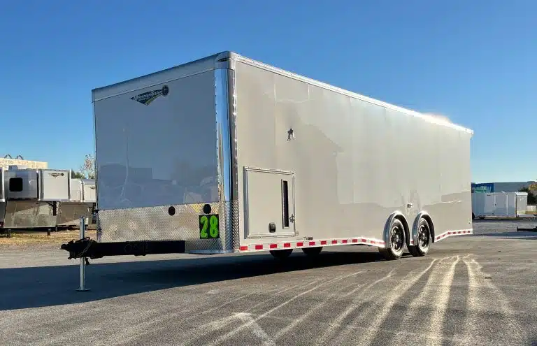 2026 28′ Millennium Extreme Car Hauler 2/6000# Spread Torsion Axles Aluminum Wheels .030 White - Image 5